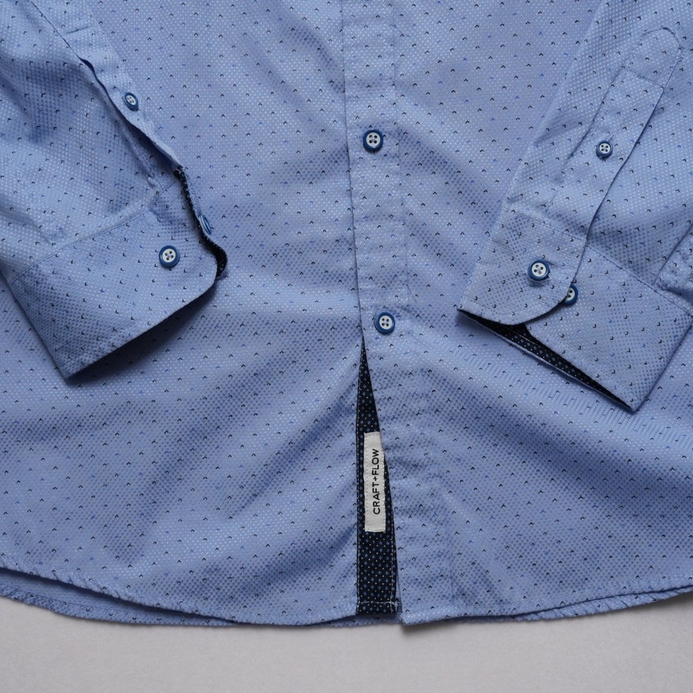 Craft + Flow Button Front Mens XXL Blue Micro Geometric Long Sleeve Shirt - Picture 5 of 14